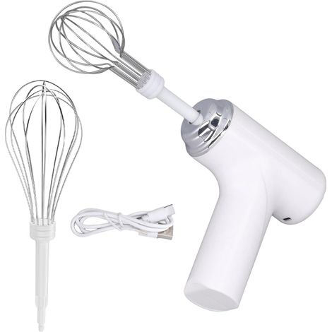 Bêche électrique sans fil, portable, à 3 vitesses et commande automatique, idéale pour pétrir bretzels, gâteaux, œufs, pâtes et autres aliments (blanc). (1/5)