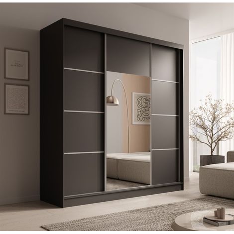 Schiebetürenschrank Schrank ALFA in Schwarz- Tür Applikation Silber 200x215x61 cm (1/4)