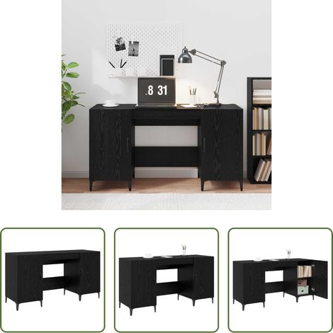 Bureau moderne - Bureau avec porte Chêne noir 140 x 50 x 75 cm Bois d'ingénierie (1/5)