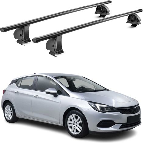 OMAC Stahl Dachträger Querträger Opel Astra K 2015-2021 – TÜV / DIN 75302:2019 – Abschließbar – Max. 75 kg – 2 Stangen – Schwarz (1/5)