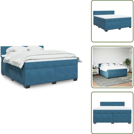 Colchón terciopelo - vidaXL Cama box spring con colchón terciopelo azul 180x200 cm - Cama con cabecero