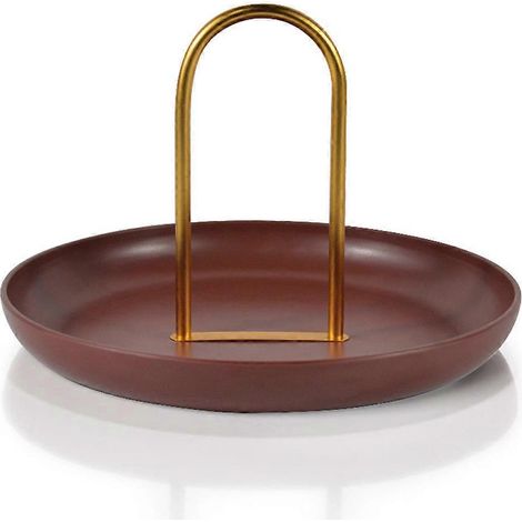 Plateau de rangement rond avec poignée en boucle, plat à dessert/fruits polyvalent, rouge (1/5)