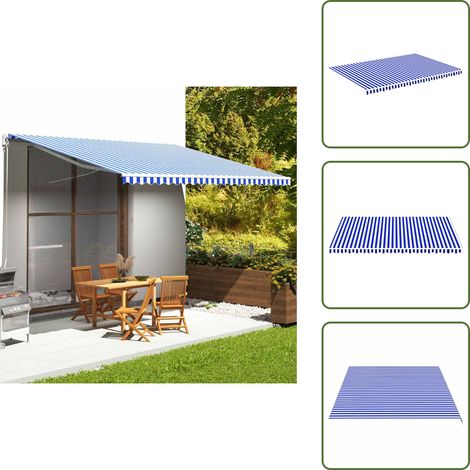 Tissu de remplacement pour auvent Bleu et blanc 5x3,5 m - Tissus D'auvent - Auvent De Jardin - Toile D'ombrage - Parasol De Patio - Protection Solaire (1/5)