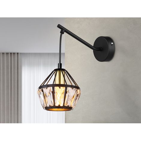 Wandleuchte LOIS mit Glaskristallen Metall Schwarz Gold, Höhe 25cm (1/5)