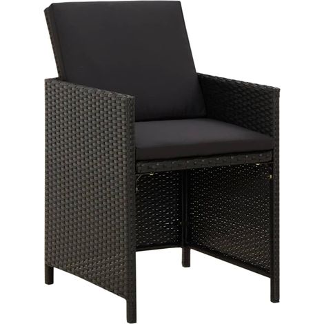 vidaXL Gartenstühle mit Kissen im 4er Set Rattan Schwarz