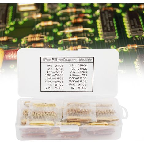 Kit de 400 résistances au carbone de 1/2 W (16 valeurs, de 10 ohms à 1 Mohm) (1/5)