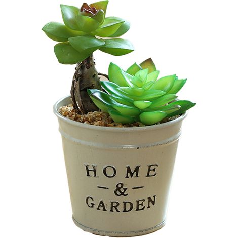 Plante Succulente Artificielle - Pot En Métal Galvanisé Avec Nœud De Jute - Décoration Intérieure Bureau Maison - Lot De 1 (1/5)