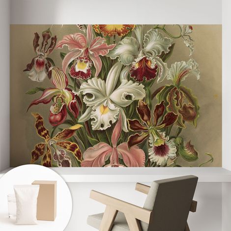 Papier peint intissé pour salon chambre à coucher peint imprimé Installation facile - Colle incluse gratuite Élégance florale 104x70 cm (1/5)