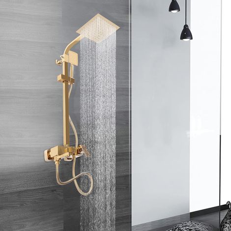 Regendusche Duschset Duschsystem mit Armatur Edelstahl Duschset Duscharmatur Komplettset Einstellbare Höhe 20x20cm Golden