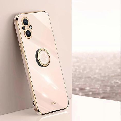 Coque de téléphone en TPU pour OPPO A96-6D, finition électroplaquée, avec support de bague, rose