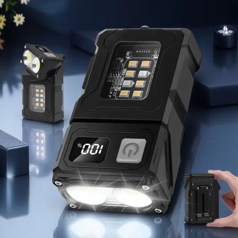 Lampe torche LED COB multi-angle, magnétique, étanche, porte-clés portable, projecteur longue portée, lampe d'avertissement tactique réglable pour urgence, maison et voiture (1/5)