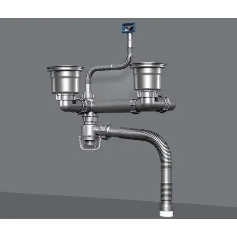 Compatible avec les éviers de cuisine à double bac, avec joint anti-odeurs et kit de vidange intégré, gain de place. (1/3)