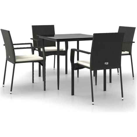 Maison Exclusive - Set da Pranzo da Giardino 5 pz Nero con Cuscini in Polyrattan (1/5)