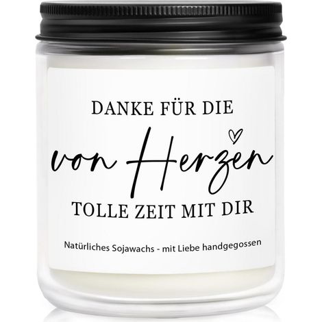 Duftkerze mit Spruch "Danke für die von Herzen tolle Zeit mit dir" - Sojawachs, Lavendel