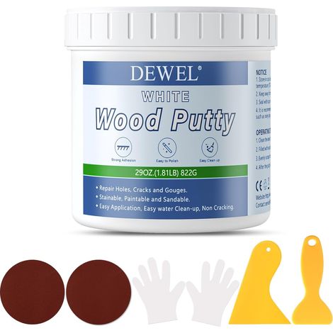 800 g Mastic en bois blanc, mastic réparateur pour combler les trous profonds et les rayures sur les meubles en bois, pâte à tapisser pour restaurer les panneaux, tables, armoires (1/5)
