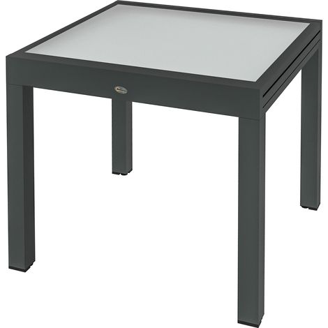 Mesa Extensible de Jardin Grande Dimensiones de la cintura: 160L x 80W x 75H cm Aluminio Gris Oscuro Tapa en Vidrio Templado Transparente Aosom