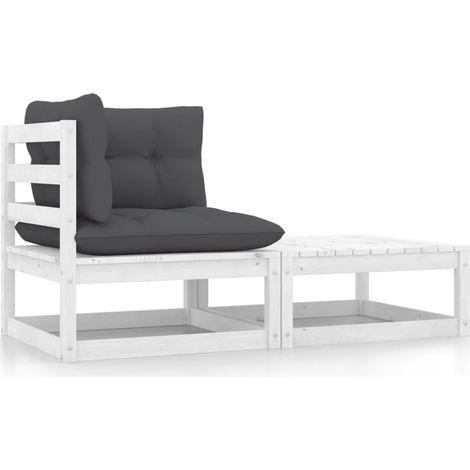 Salon de jardin 2 pcs avec coussins Blanc Bois de pin massif vidaXL