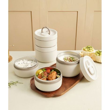 Lot de 4 botes à lunch isothermes étanches, en acier inoxydable de qualité alimentaire, compatibles micro-ondes,Blanc (1/5)