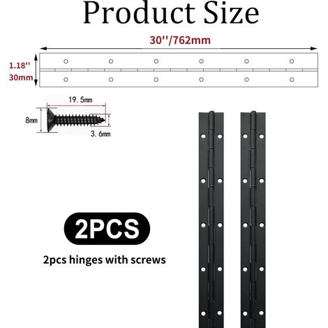 (2 pièces 30 po x 30 mm x 1,2 mm) 2 charnières piano continues pour porte d'armoire, boîte en bois, meuble, placard, usage marin (1/5)