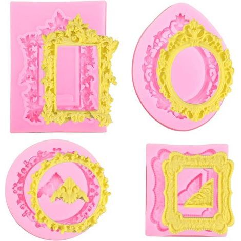 set of 4 picture frame molds - silicone molds - fondant picture frame molds - Baroque-style dried clay molds - mini vintage picture frame molds, suitable for cupcake decorating - cake decorating - cho (1/5)