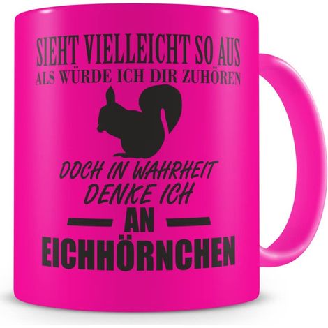 Tasse à café en forme d'écureuil avec inscription en allemand - 95 mm x 82 mm - Rose fluo (1/2)