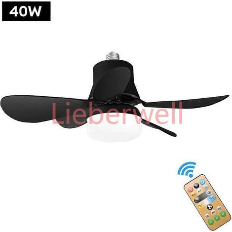 Ventilateur de plafond 30W LED 5 pales amovibles E27 télécommande 3 vitesses Noir (1/5)