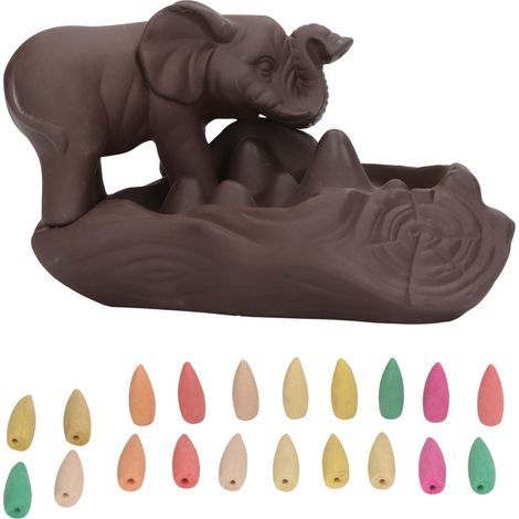 Brûleur d'encens à contre-courant éléphant en grès rouge avec 20 cônes, idéal pour salon de thé et relaxation anti-stress (1/5)