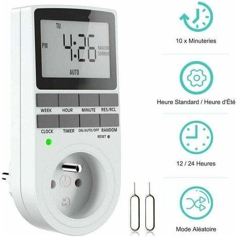 Prise Programmable Digitale, Minuterie Numérique Hebdomadaire avec Ecran LCD, Minuterie Prise Electrique 12H/24H/7Jours, économie d'Energie Pour L'électroménagers et L'éclairage (1 Pack), (1/5)