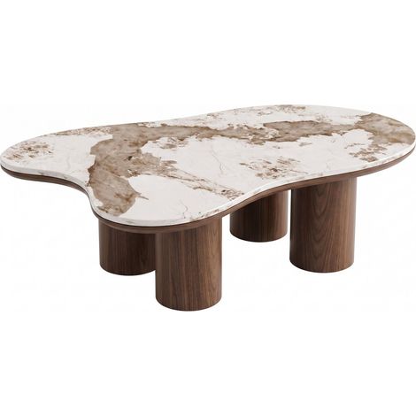 Tavolino in legno con piano in ceramica "Kora" - 120 cm - Marrone (1/3)