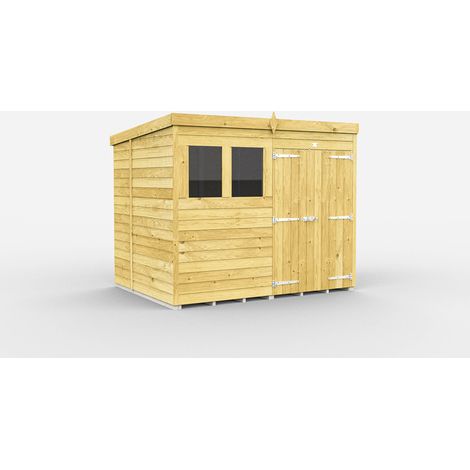 8 x 6 Feet Pent Shed - Double Door With Windows - Wood - L178 x W243 x H201 cm