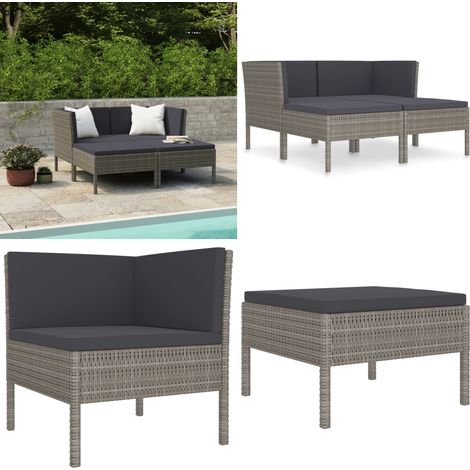 4-tlg. Garten-Lounge-Set mit Auflagen Poly Rattan Grau - Gartenmöbel - Loungesessel - Rattan Gartenmöbel - Outdoor Furniture - Esstisch - Home & Living (1/5)