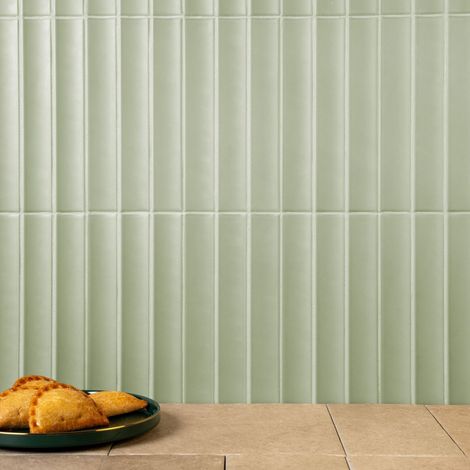 Carrelage mural intérieur en relief mat vert 11,5x23 cm Jaipur Celadon (1/2)