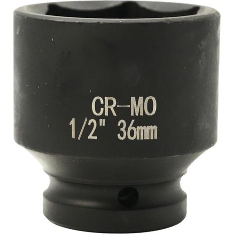 36-mm-1/2"-6-Punkt-Steckschlüssel, 1/2"-36-mm-Schlagschrauber-Steckschlüssel, Chrom-Molybdän-Stahl CR-MO (Schwarz) (1/5)