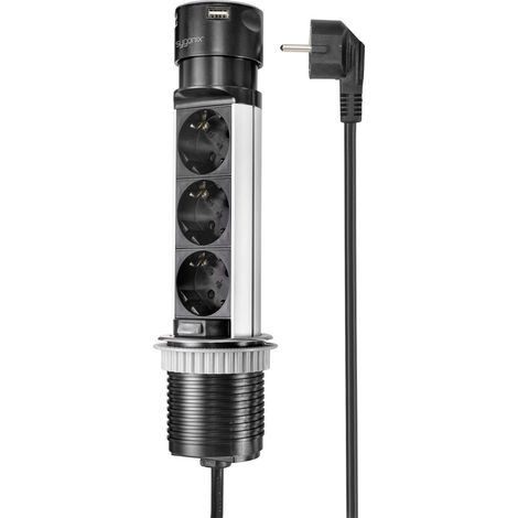 Sygonix SY-4997104 Steckdosenturm  Schwarz, Edelstahl Schutzkontakt 1 St.