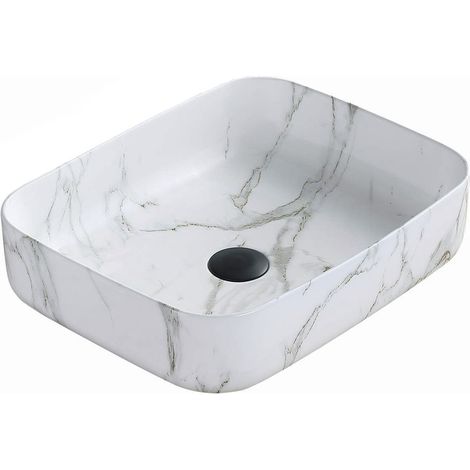 Lavabo cerámico sobre encimera, 50x39x13 cm, Blanco