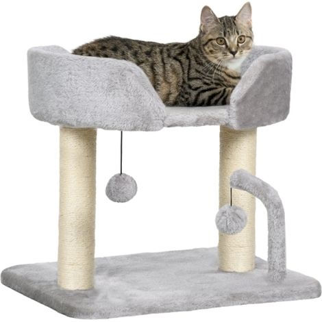 42cm Light Grey Indoor Cat Tree with Toy Balls and Sisal Scratching Post for Active Cats (1/5)