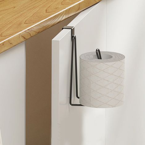 Porte-Papier Toilette Murale - Support pour Papier Toilette et Serviettes - En Fer Forgé Non Perforé - Pour Porte de Placard Salle de Bain ou Cuisine - 1 Pièce (1/5)
