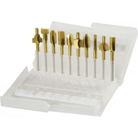 Lot de 10 fraises à défoncer professionnelles en acier rapide pour le travail du bois ABS, acrylique, PVC, tige de 3 mm (1/5)