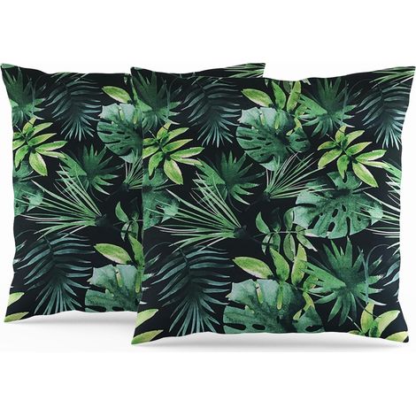 60x60cm Feuille Housses de Coussin Feuilles Vertes Jungle Taies d'oreiller en Aspect Lin Tropical avec éclair Invisible pour Salle à Manger lit Salon Canapé Patio Jardin Coussins Lot de 2 (1/5)