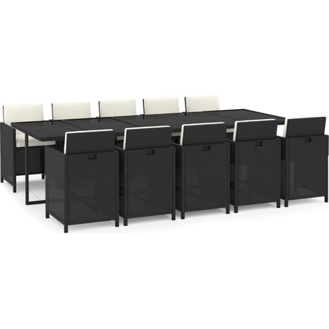 Ensemble à manger de jardin coussins 11 pcs Mobilier de jardin Résine tressée Noir (1/5)