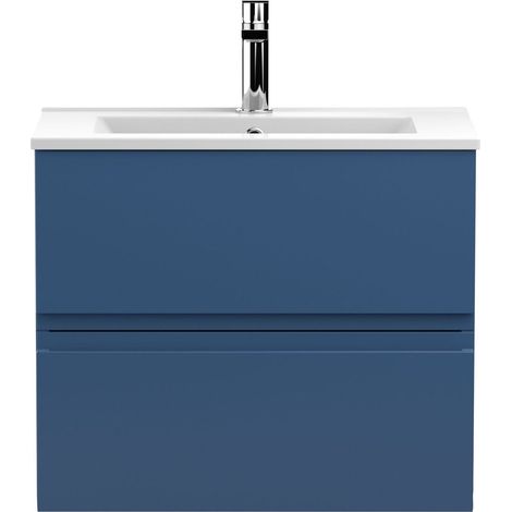Mavesyn Contemporary 2 Drawer Wall Hung Vanity Unit with Minimalist Basin, Dark Blue, 600mm
