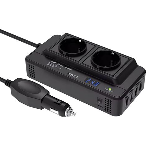 200 W Car Inverter 12 V to 220 V, Voltage Converter with 2 Sockets and 4 USB Ports Quick Charging, Car Charger with Cigarette Lighter Plug for Car, Motorhome and Camping (1/5)