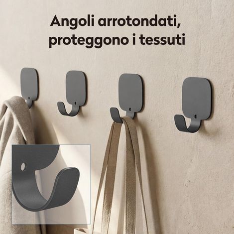 doporro Ganci Adesivi 4 Pezzi, Appendiabiti da Parete Grigio, in Lega di Alluminio Rettangolare, Senza Foratura, per Porta Ingresso Cucina Bagno, Stalo-15
