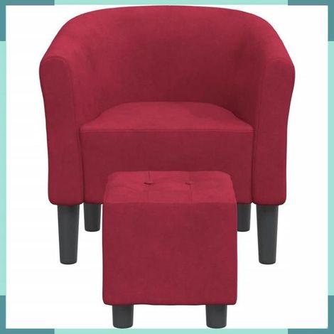 356455 Chaise cabriolet avec repose-pied rouge bordeaux velours (1/5)