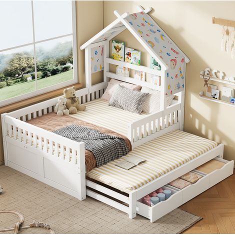 lit adulte lit rangement 140x200 gigogne blanc OKMYHOME (1/3)