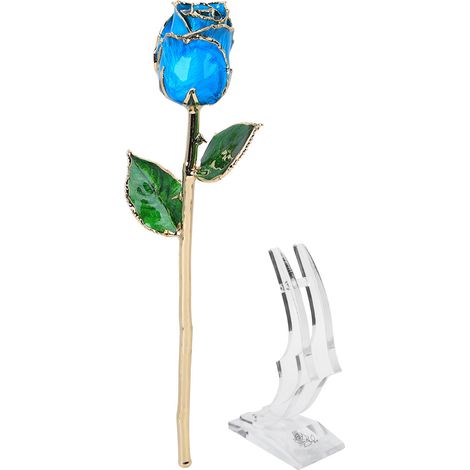Rose plaquée or 24 carats avec socle, cadeau idéal pour la Saint-Valentin, un anniversaire ou un mariage. (1/5)
