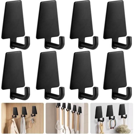 8 Pack Self-Adhesive Hooks Made of Stainless Steel, Heavy-Duty Adhesive Hooks for Wall Doors, Self-Adhesive Coat Hooks, Towel Hooks for Bathroom, (1/4)