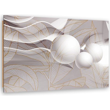 Quadro deco panel, Foglie dorate e palline 3d - 90x60 (1/5)