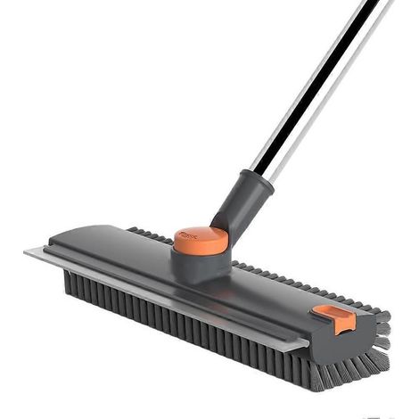 Brosse de nettoyage de sol avec raclette intégrée, brosse 3 en 1 pour douche, carrelage, murs, terrasse et patio, grise, à poils rigides. (1/5)