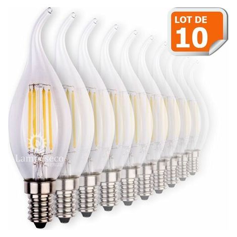 Lot de 10 ampoules led flamme coup de vent filament 4W – Équivalent 42W – Culot E14 à visser – Lumière chaude 2700K – 470 lm, 330° (1/5)